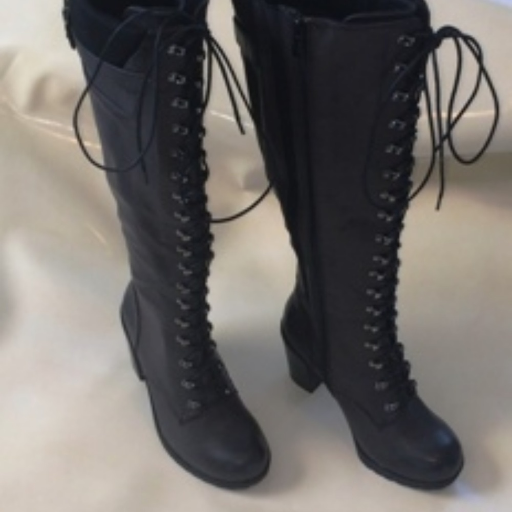 Sweater Knit Top Lace Up Combat Boots